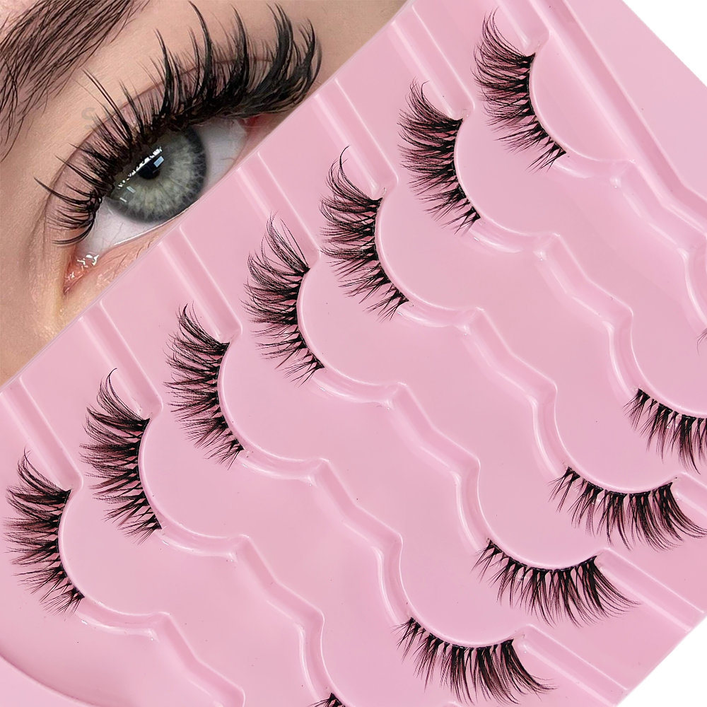 Eyelash Extension Cat Eye Wispy - 7 Pairs Half Lashes With Clear