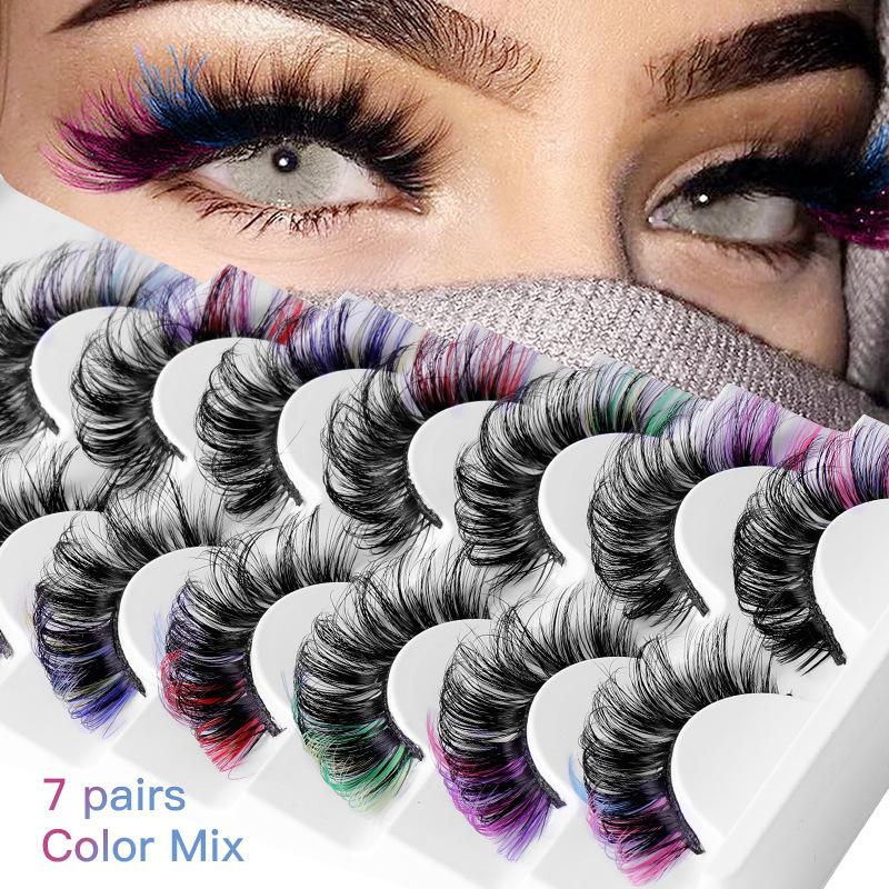 7 Pairs Colorful False Eyelash - Eyelash Extension Volume Lashes avaliação e preço